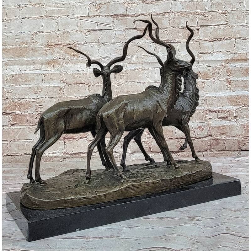 Kudu Antelope Family Gazelle African Deer Bronze Sculpture Figurine Statue
