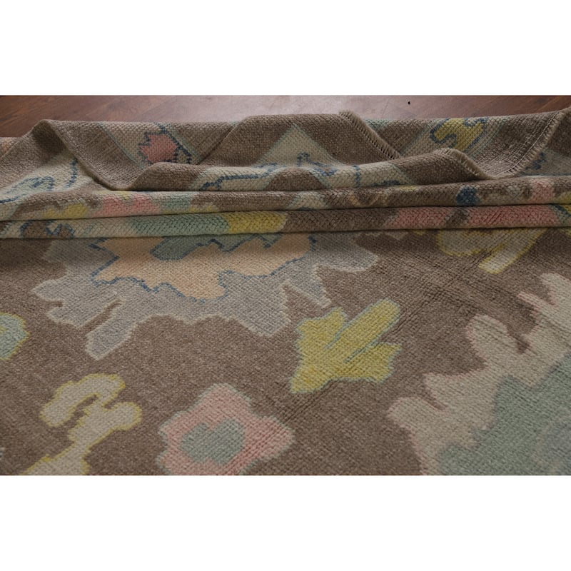 Hand Knotted Oriental 100% Wool Carpet Transitional All-Over Brown Oushak Area Rug - 13' 6'' X 10' 5''