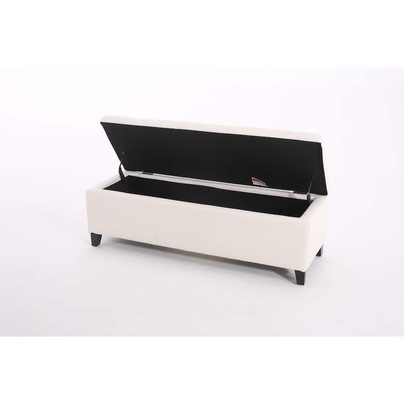 Simple Upholstered Bench with Storage, Modern 51.25" Solid Color Ottoman Bench with Safety Hinge, Fabric Entryway Shoe Bench