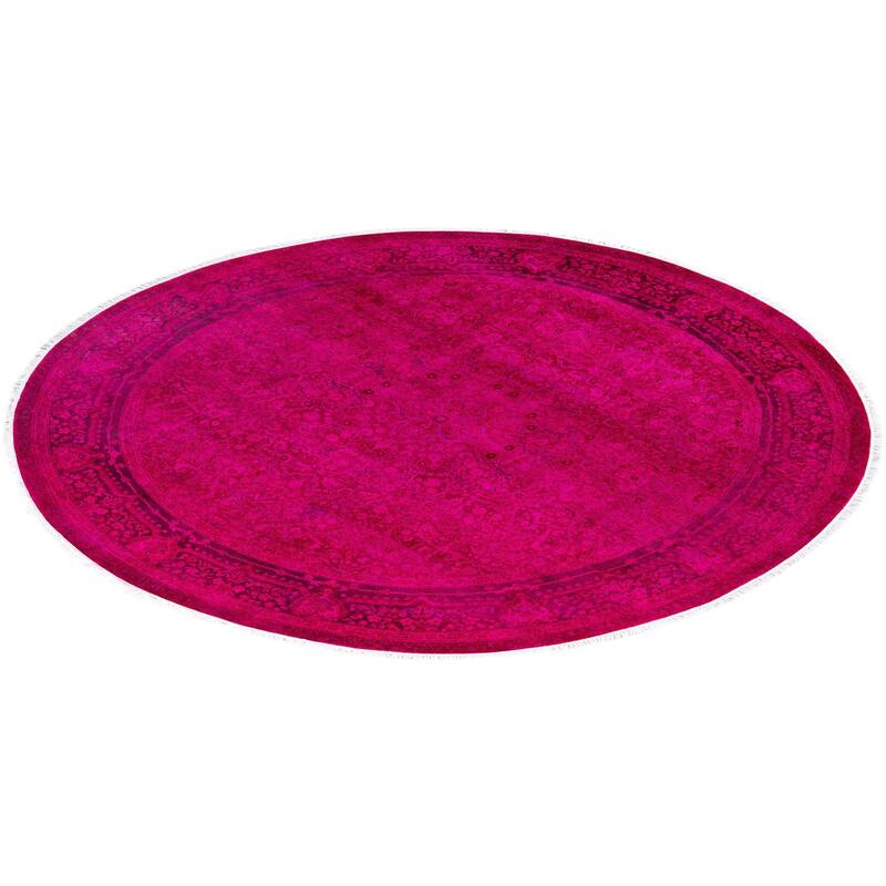 Overdyed One-of-a-Kind Hand-Knotted Round Area Rug - Pink - 7' 1" x 7' 1"