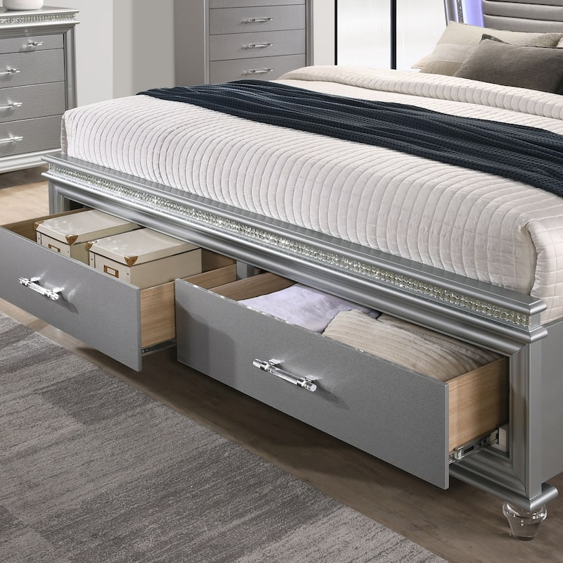 Furniture of America Xian Contemporary Wood 3-Piece Storage Platform Bedroom Set with LED Light