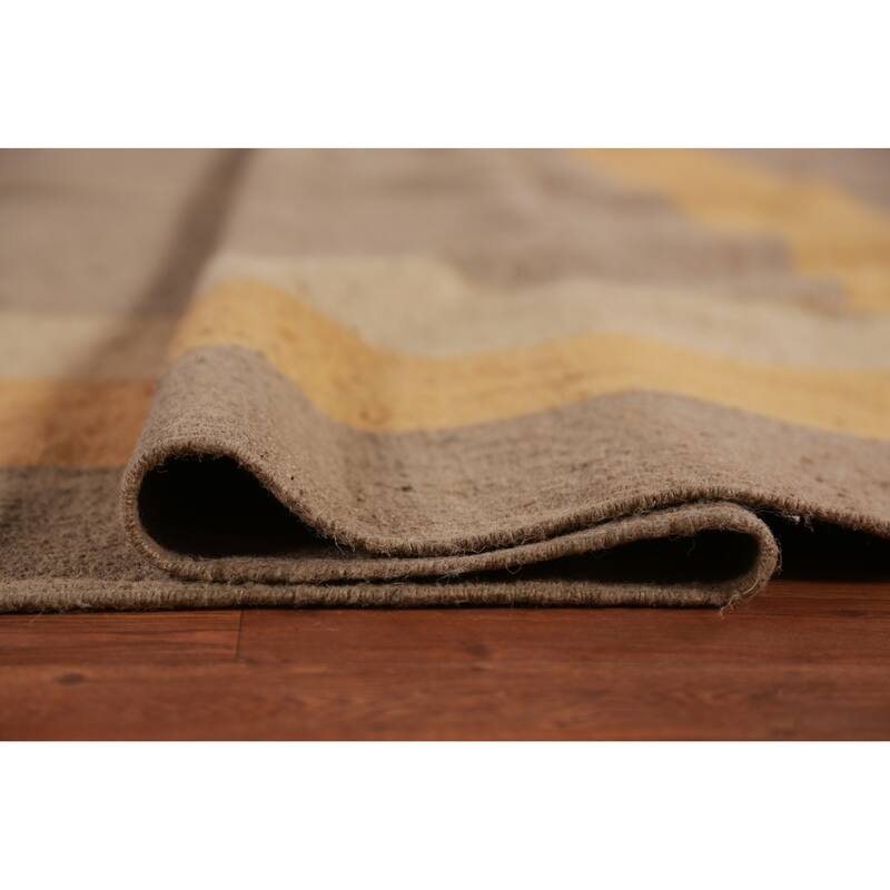 Hand Woven Oriental 100% Jute Carpet Southwestern Modern Brown Kilim Area Rug - 14' 2'' X 10' 5''