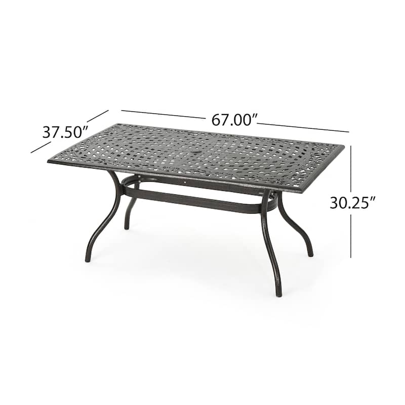 Roomfitters Outdoor Patio Dining Table with Lattice Top and Curved Legs, Cast Aluminum Design for Garden or Deck