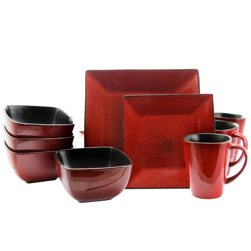 Avebury Elegant Rose Red Squared Dinnerware Set 16 Pieces