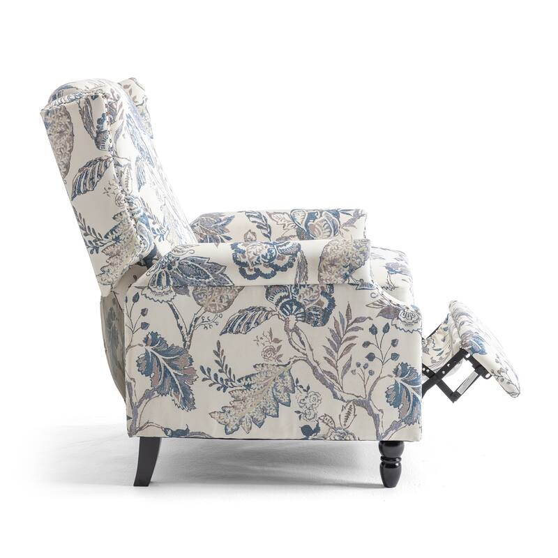 Floral Linen Manual Recliner Chair with Footrest set of 2