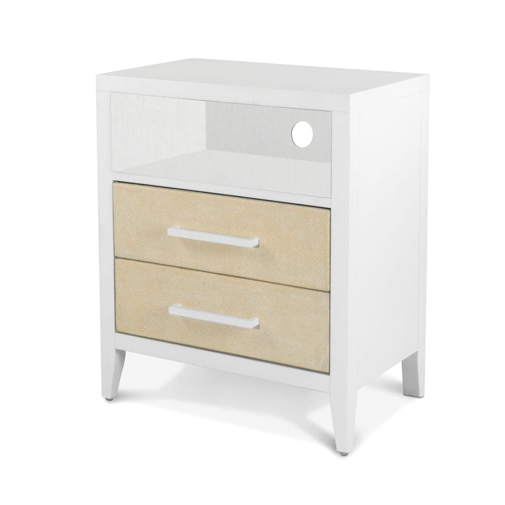 Miramar Woven Nightstand with Power and USB A + C Sand and Stark White Finish