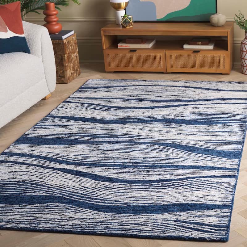 SAFAVIEH Handmade Metro Annarosa Modern Abstract Wool Rug - 6' Square - Navy/Ivory - Square