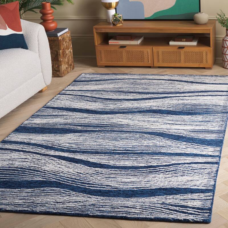 SAFAVIEH Handmade Metro Fetnete Modern Abstract Wool Rug - 6' x 9' - Navy/Ivory