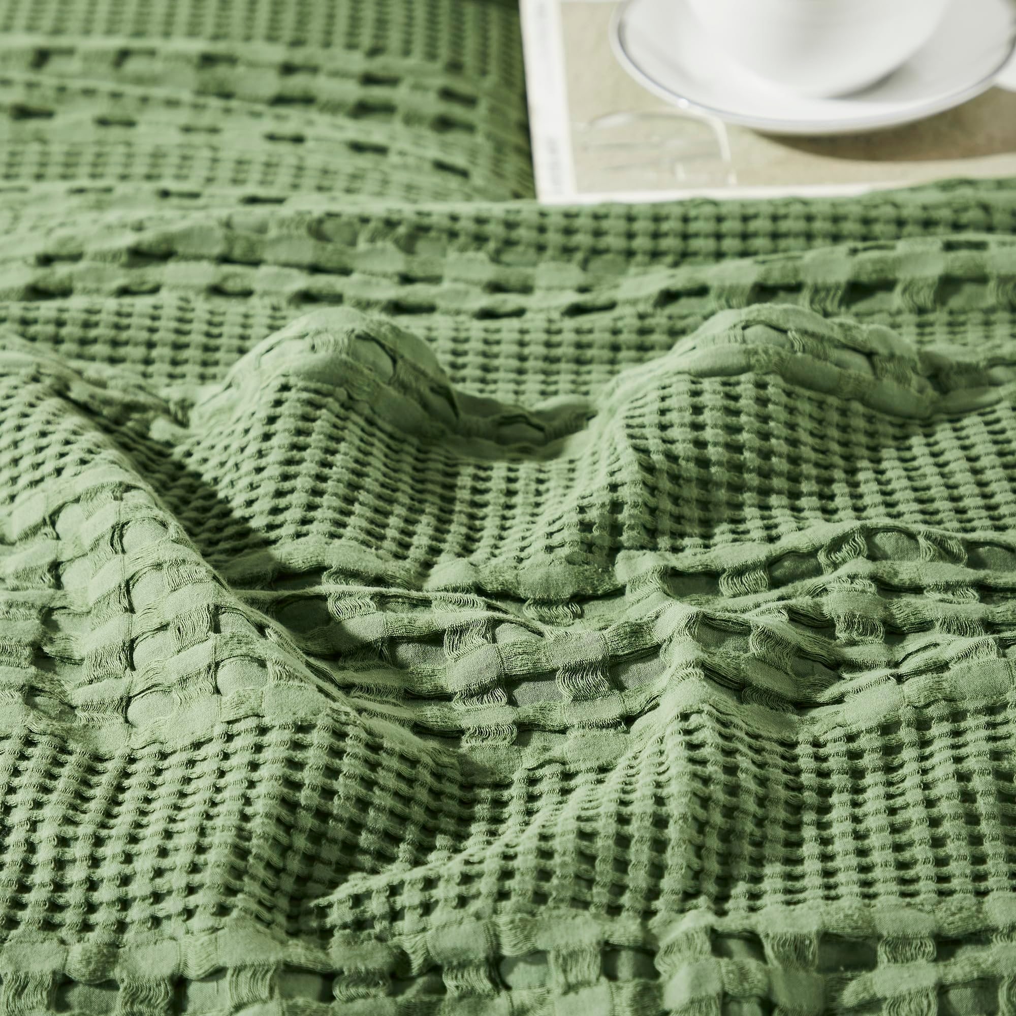 Waffle Weave Olive Green King Size Sham Set, 20x36 - Boho Farmhouse Decorative Pillow Covers (2-Pack)