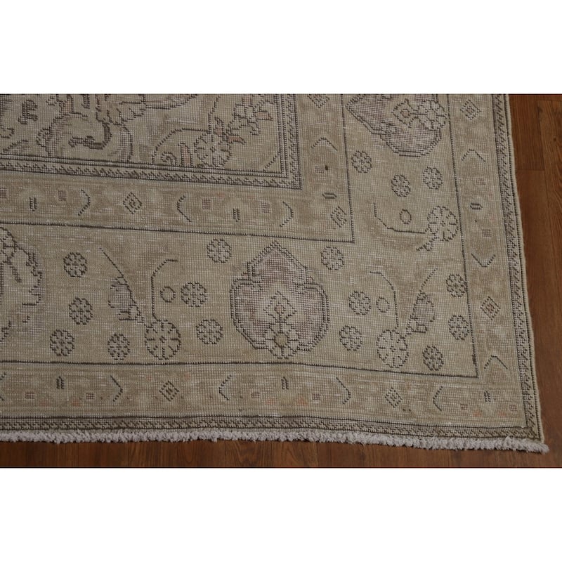 Traditional Beige Tabriz Persian Vintage Rug Handmade Wool Carpet - 9'7" x 12'6"
