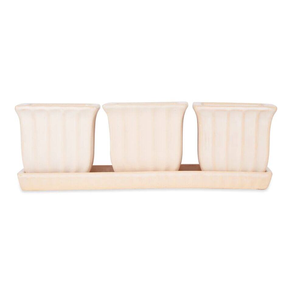 White Square Ceramic Planters Set of 3