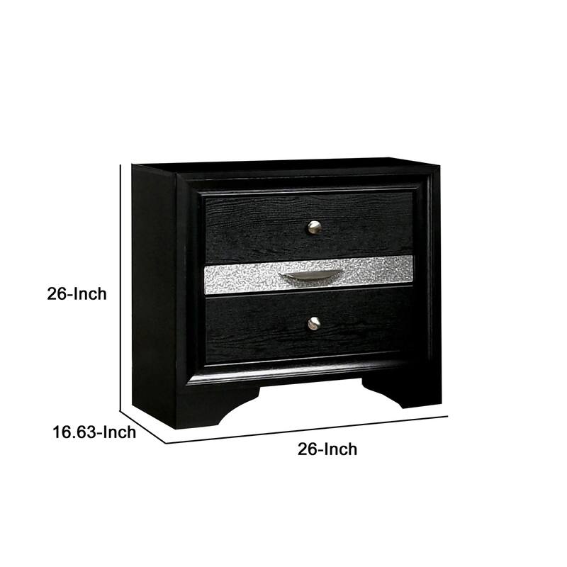 Black/Silver 2 Drawer 26 in. W Nightstand with 1 Jewelry Drawer