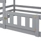preview thumbnail 10 of 32, Twin over Twin House Bunk Bed with Fence and Door, Grey - Solid Pine Wood, Playful Design with Whimsical Roof and Guardrails