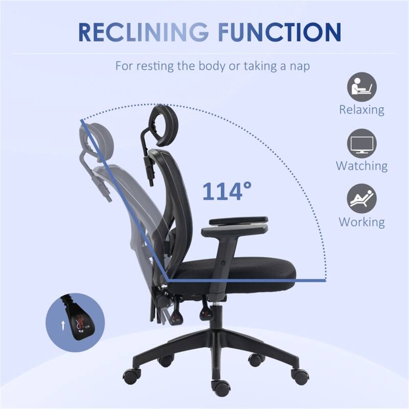 Black Mesh Ergonomic Office Chair with Recline, Headrest and Lumbar - 26" W x 24" D x 41.75"-45.75" H