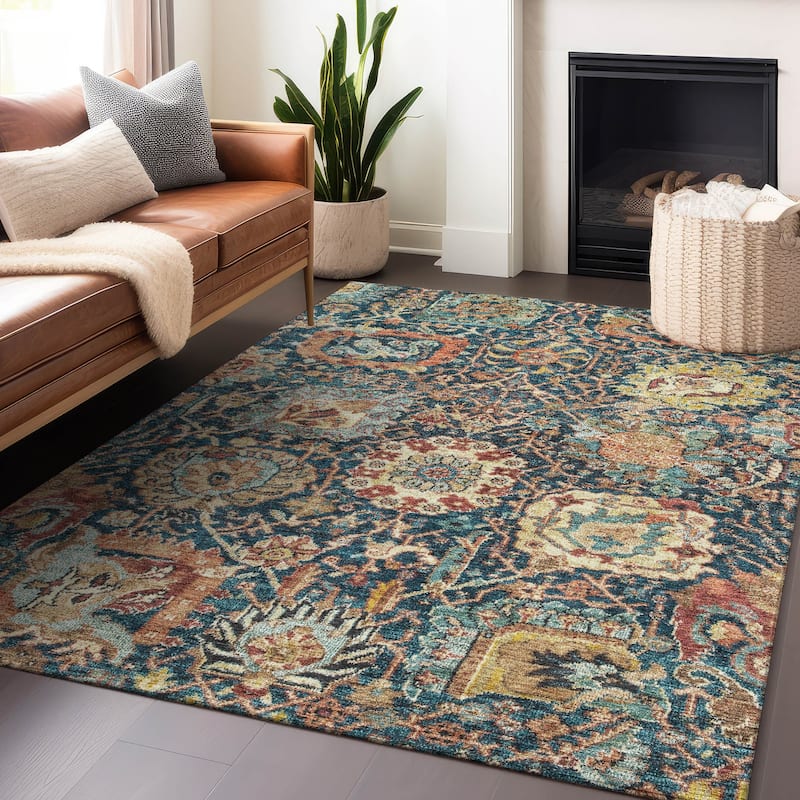 Machine Washable Indoor/ Outdoor Traditional Persian Chantille Rug - Navy - 9' x 12'
