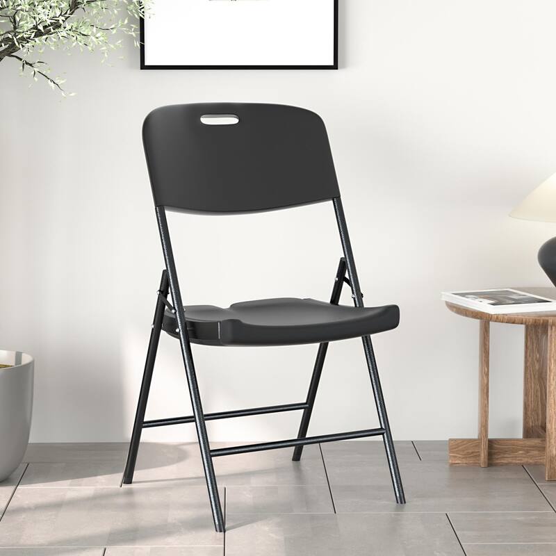 VECELO Black Folding Chairs Set, Metal Dining Chairs, Indoor/Outdoor Use Plastic Seat with Steel Frame
