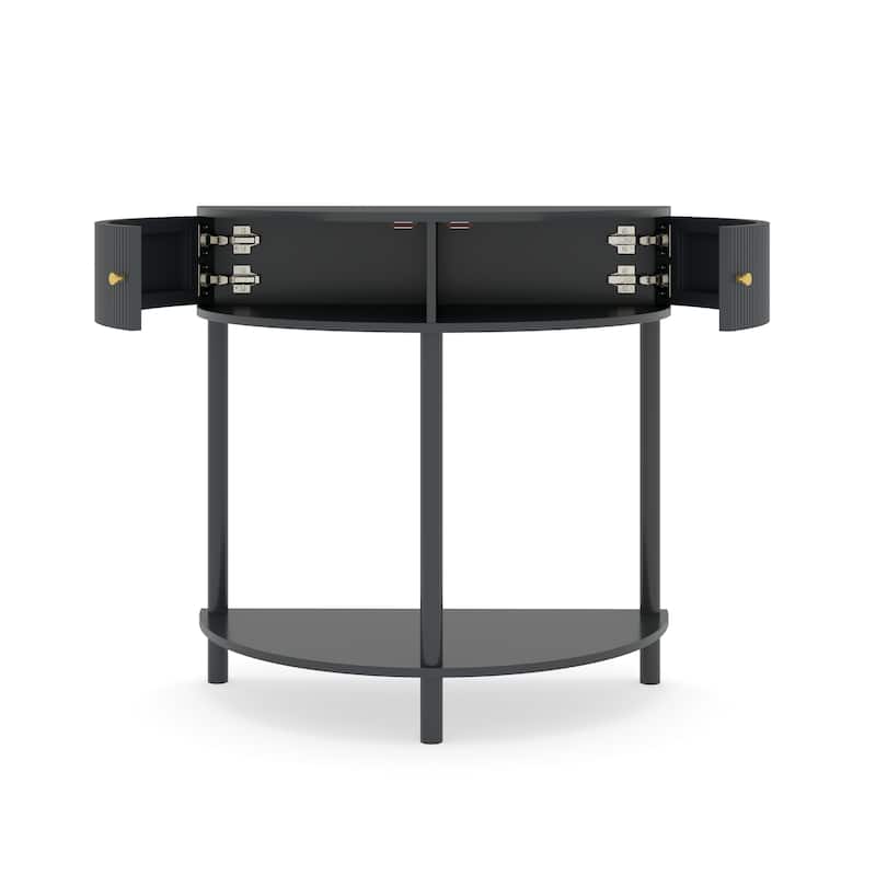 Artisan-Crafted Demi-Lune Console Table,Unique Half Moon Design End Table with 2 Drawers and Shelf