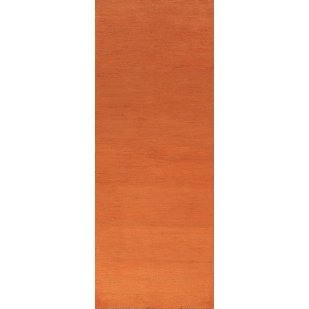 Orange Modern Gabbeh Runner Rug Hand-Knotted Solid Wool Carpet - 2'6" x 9'8"