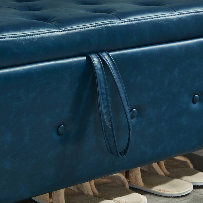 Tufted Faux Leather Storage Ottoman Bench for Bedroom, Living Room & Hallway, 48" Multifunctional Upholstered End of Bed Bench