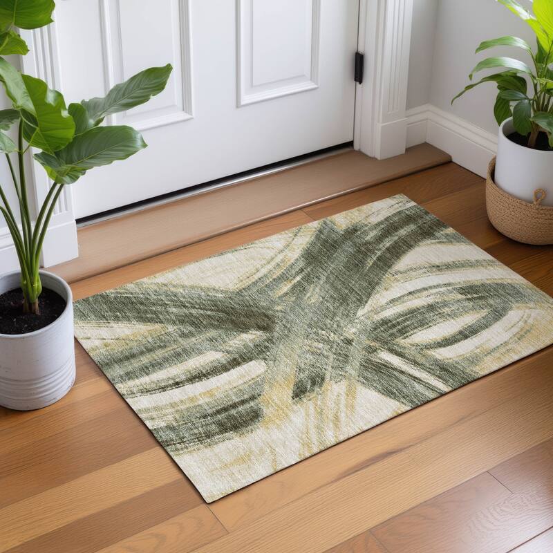 Machine Washable Indoor/ Outdoor Abstract Brushstroke Chantille Rug