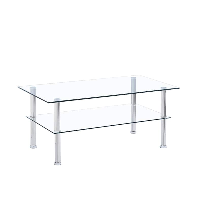 Modern 2-Layer Space Coffee Table with Storage Shelve