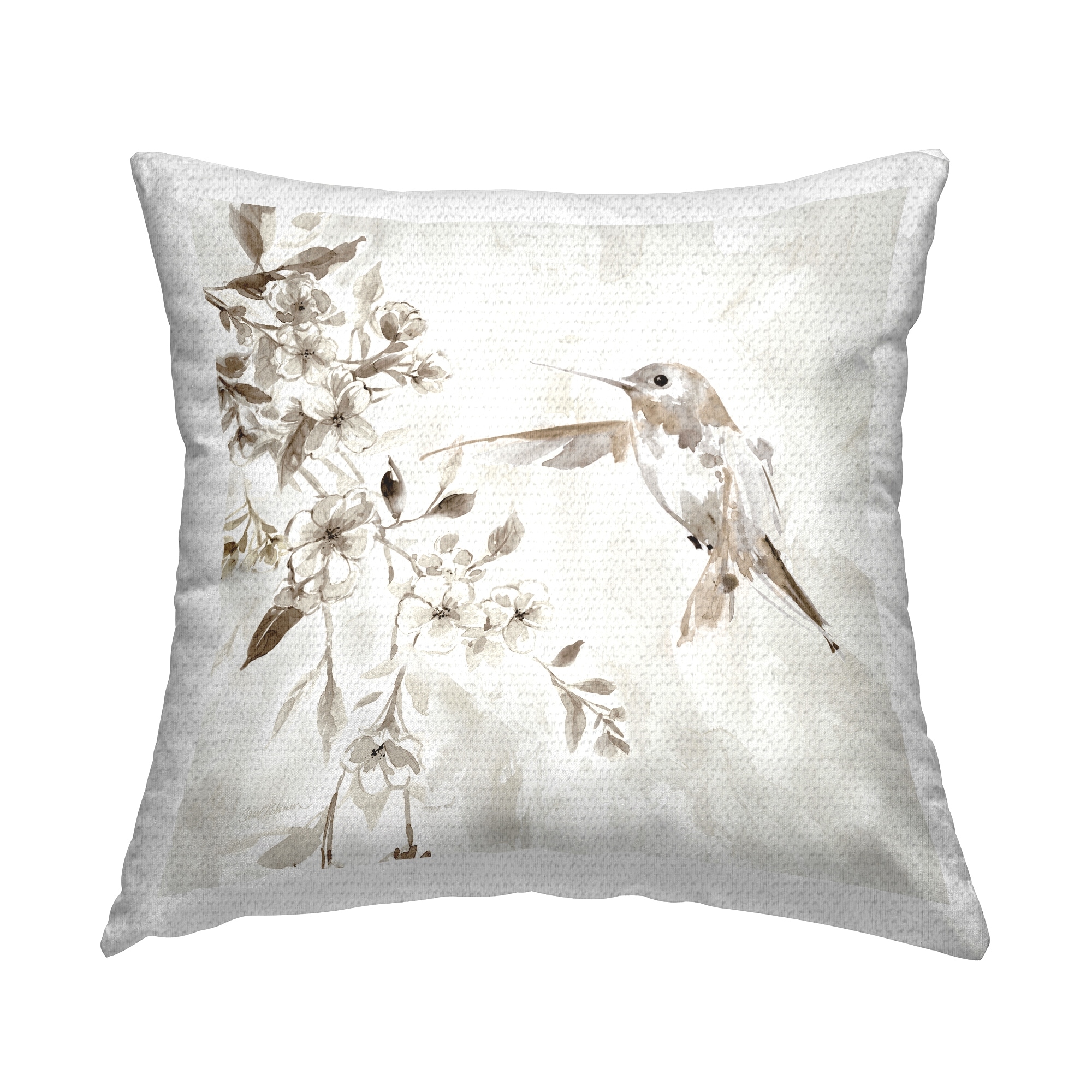 Stupell White Flowers & Hummingbird Printed Outdoor Throw Pillow Design by Carol Robinson