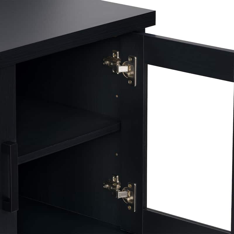 Black Extra-Wide TV Stand with Glass Door Storage for TVs up to 95"