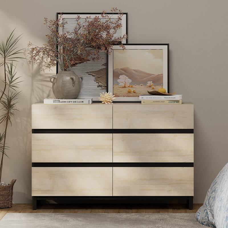 WAMPAT Dresser for Bedroom, Closet Organizers and Storage with Drawers, Chest of Drawers with Metal Base, Modern Wooden Dresser