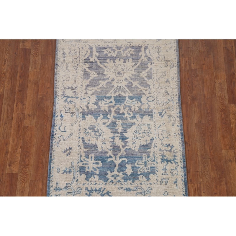 Hand Knotted Oriental 100% Wool Carpet Transitional All-Over Navy Blue & Blues Oushak Area Rug - 5' 0'' X 3' 2''