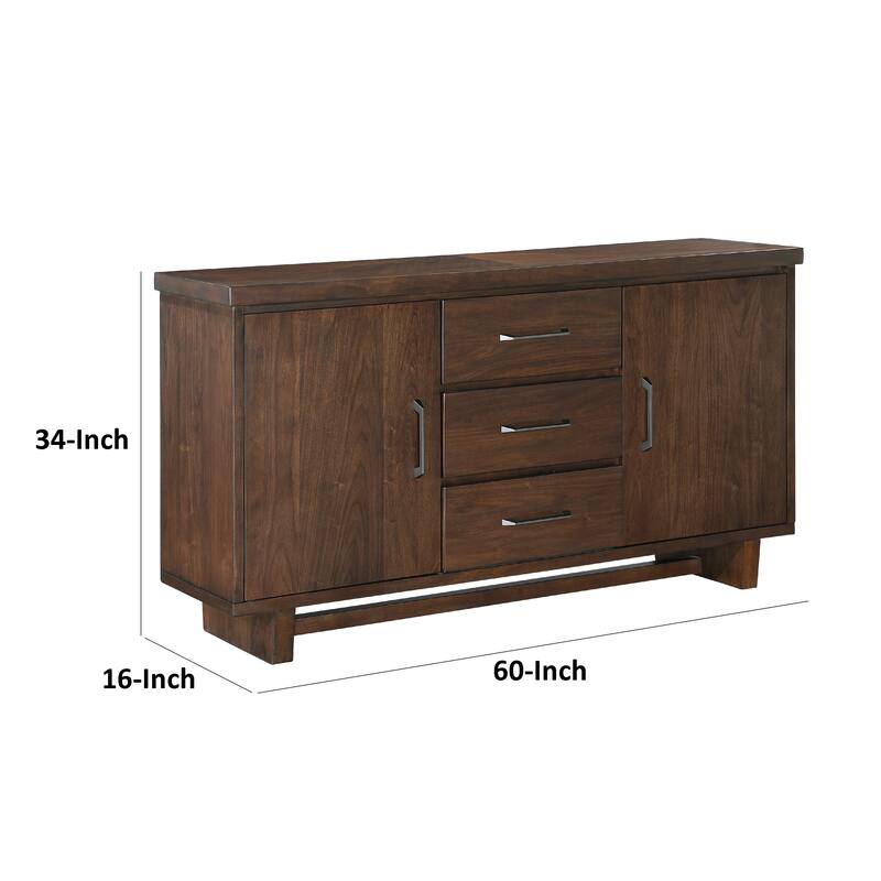 Bloi Sideboard Buffet Console, 60 Inch, 3 Drawers 2 Cabinets, Brown