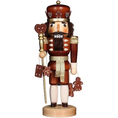 15" Free Standing Christian Ulbricht Handcrafted Wooden Gingerbread King Nutcracker