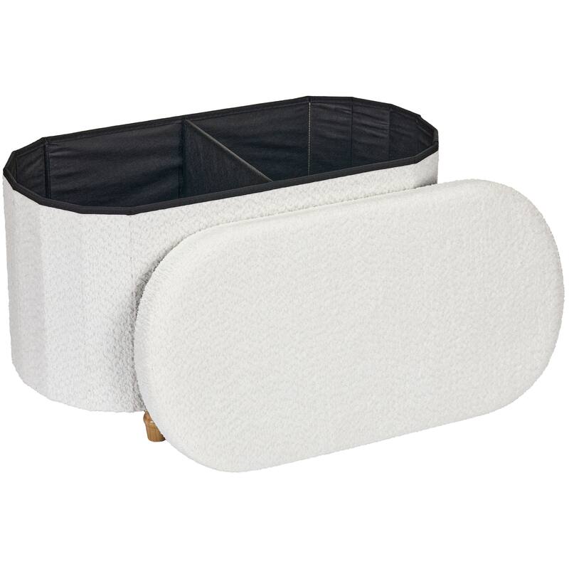Ivory Boucle Storage Ottoman Bench with Hidden Storage and Seat Top