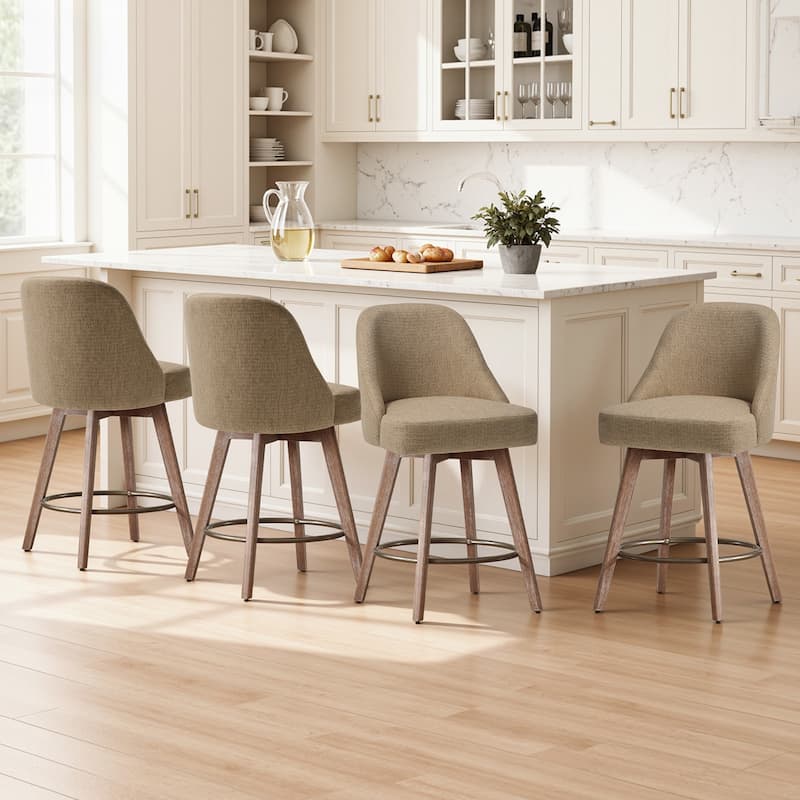 26" Upholstered Counter Height Swivel Bar Stool, Counter Stools with Solid Wood Legs - 39.37"H x 22.44"D x 21.65"W