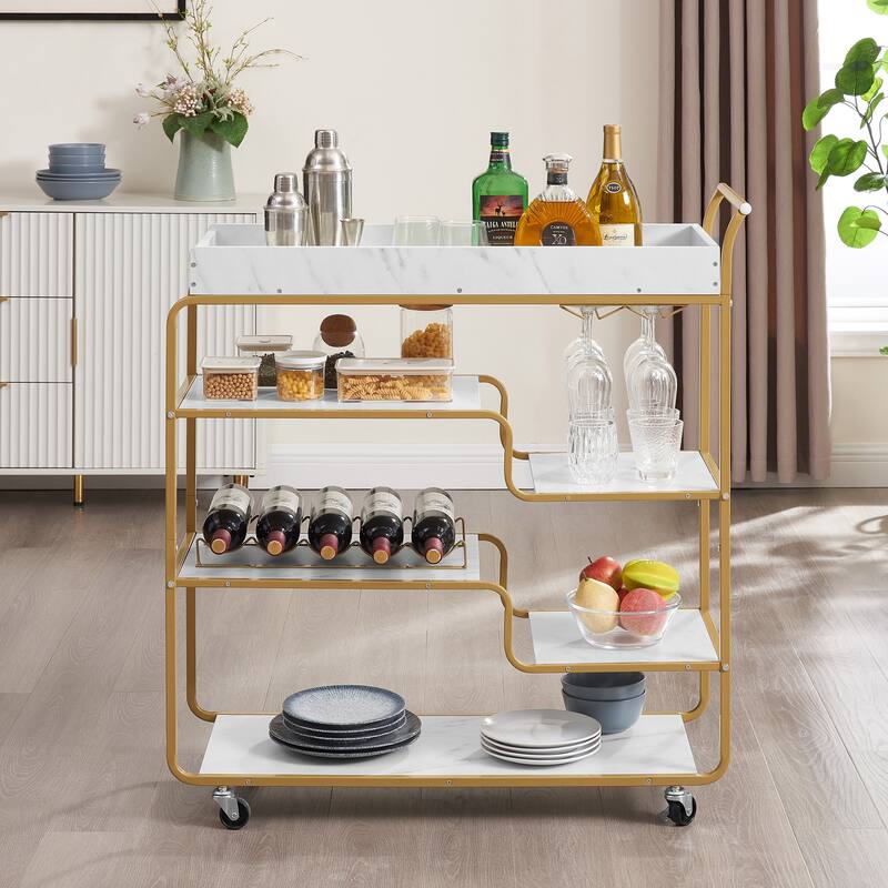 6-Tier Bar Cart, Slide Bar Serving Cart,Wine Cart,Beverage Cart with Wine Rack and Glass Holder,Rolling Drink Trolley