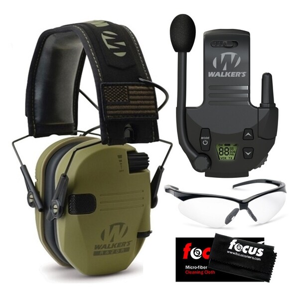 Walker’s Razor Slim Earmuff (Green Patriot) w/ Walkie Talkie & Glasses