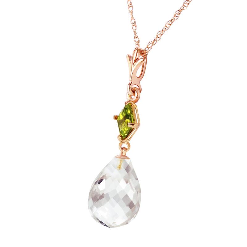 5.5 Carat 14K Solid Gold Gemstone Necklace Peridot White Topaz