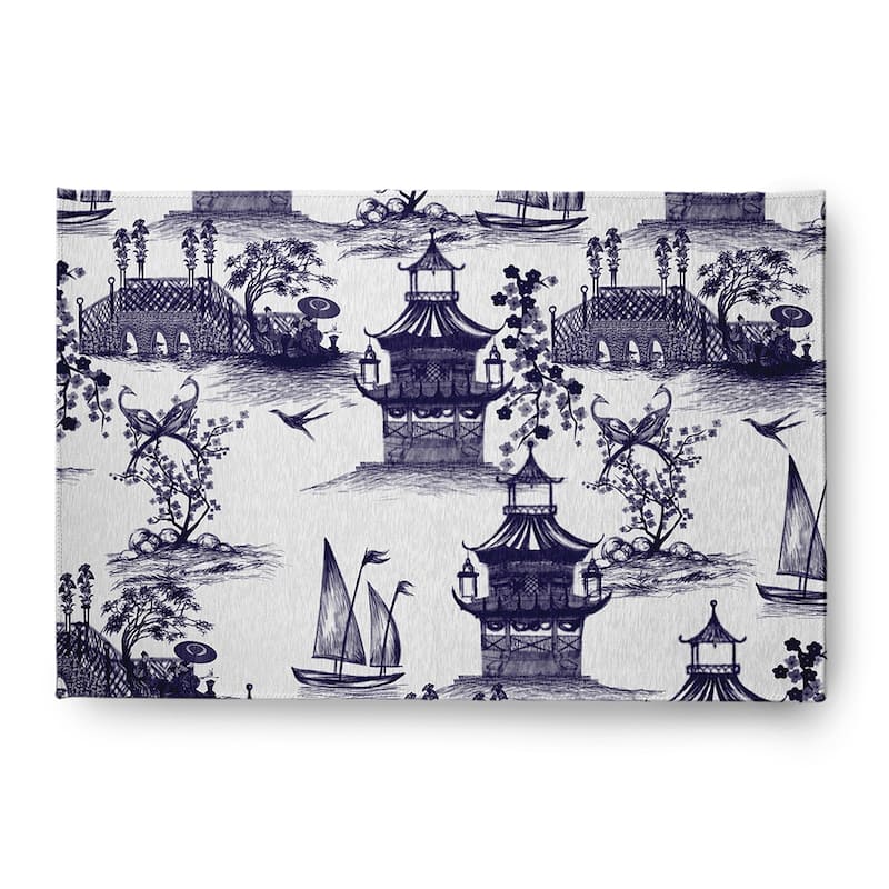 China Old Oriental Chenille Area Rug - Navy - 4' x 6'