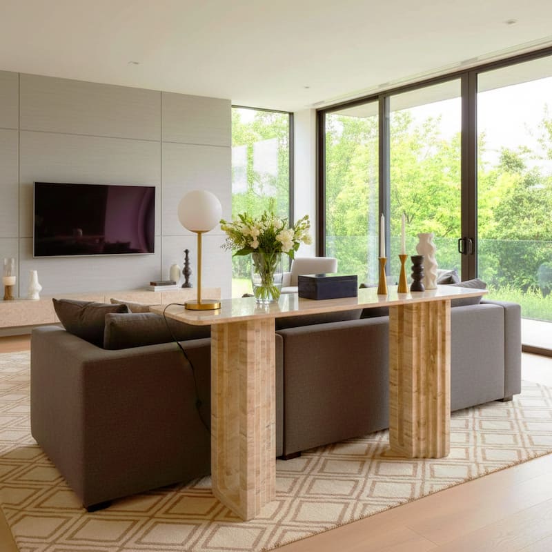 Travertine Console Table Rectangular Shape Narrow Entryway - 32" White - 54.0"