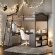 preview thumbnail 2 of 52, Wooden Full Size Loft Bed with U-shaped Desk,Solid Wood Bed with Tri-fold Mirror and Shelves