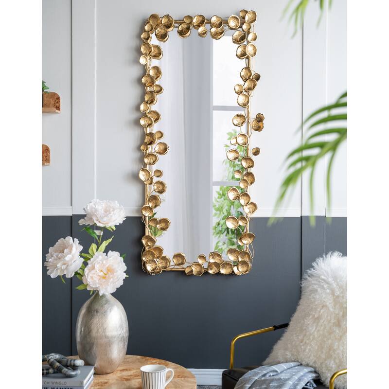 Wall Mirror with Golden Leaf Accents,Designed by CUSchoice