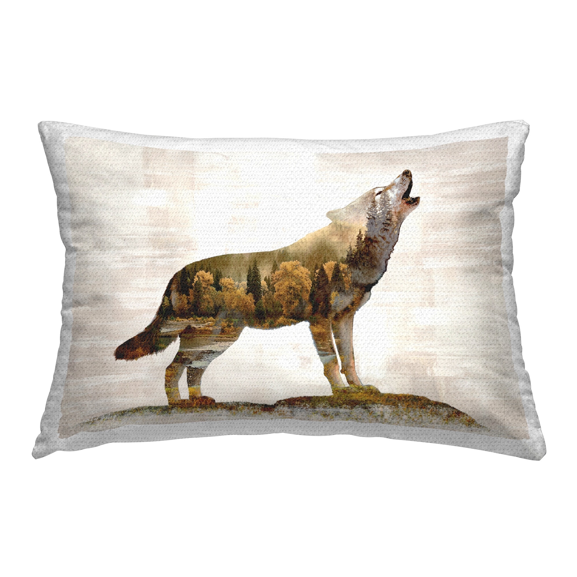 Stupell Forest Pattern Wolf Printed Outdoor Throw Pillow Design by Amber Sterling