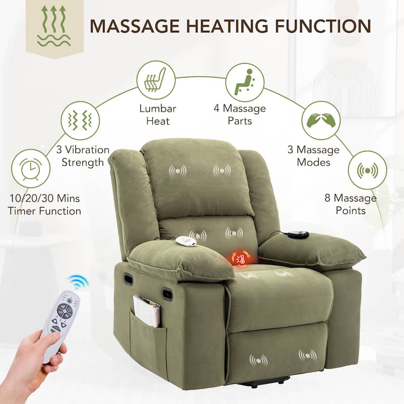 Power Lift Recliner Chair with Massage & Heating Function, Ergonomic Single Lounge Sofa, Recliner Chair with Side Pockets