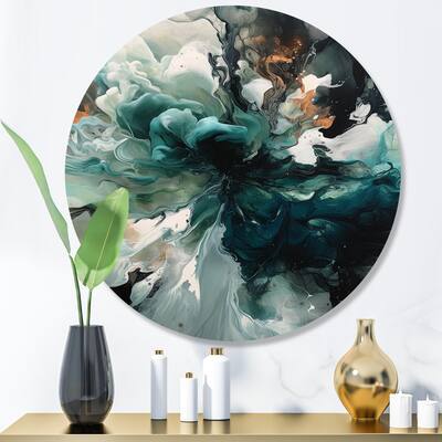 Designart "Green White Marbled Artistry II" Modern Geometric Metal Round Wall Art