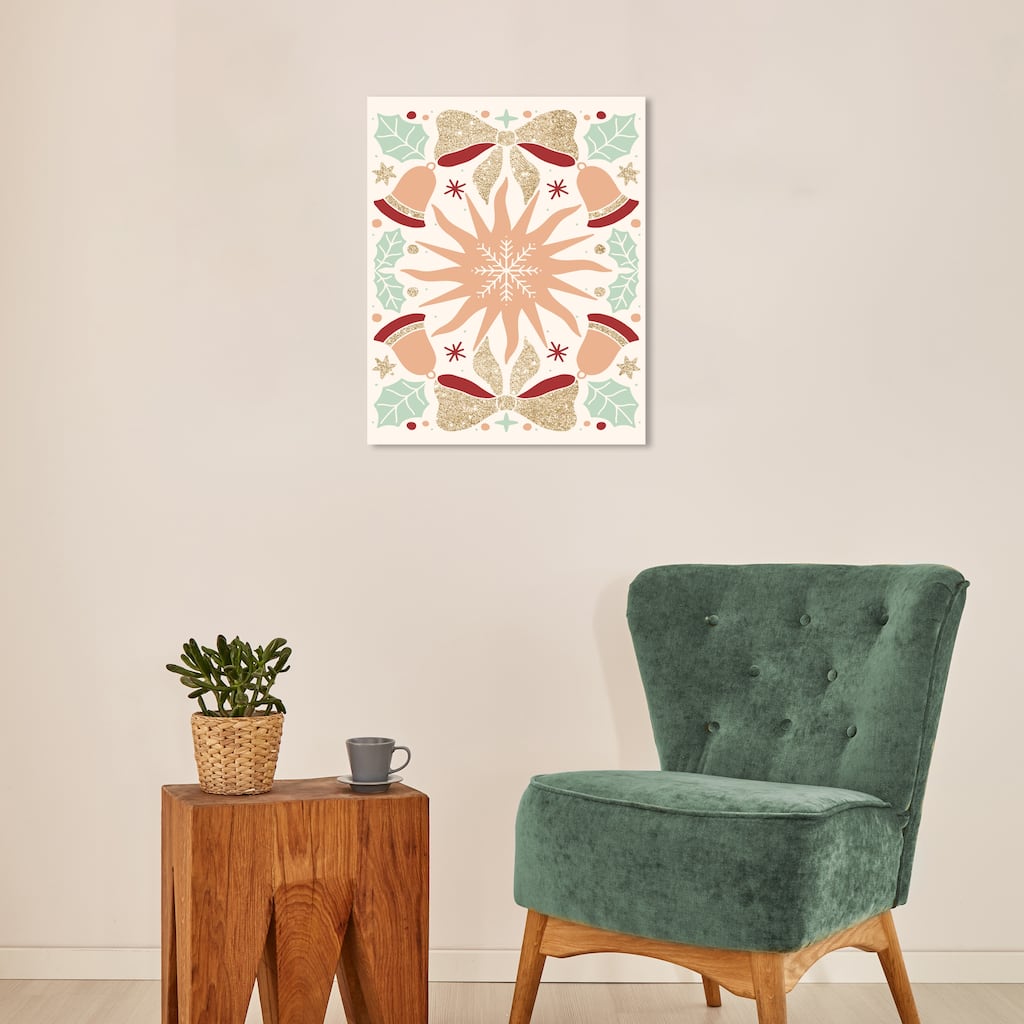 Wynwood Studio Canvas Holiday and Seasonal Bells sounds and stars Glitter Gold Glam Wall Art Canvas Print