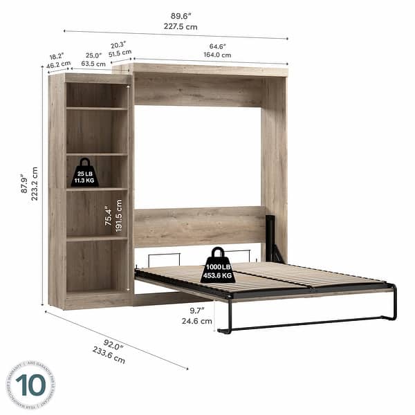 dimension image slide 1 of 4, Pur Queen Murphy Bed with Storage Unit (90W) by Bestar