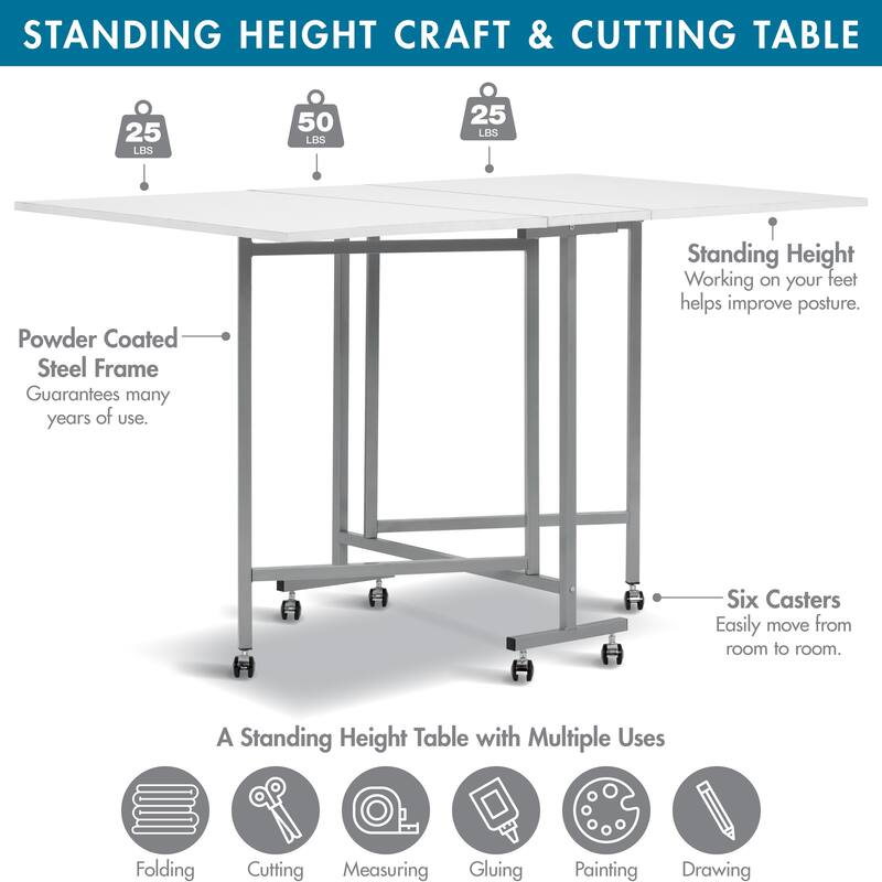 Sew Ready Mobile Folding Craft Sewing Fabric and Die Cutting Table - Silver/White