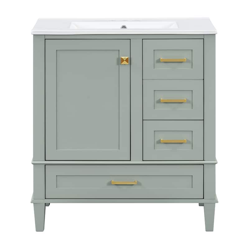 GDFStudio - Iris Wood & Ceramic Modern 30" Bathroom Vanity with Sink, Soft-Close Door & 3 Drawers