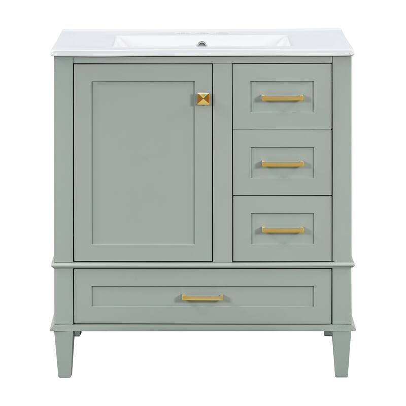 Single Sink Bathroom Vanity Cabinet, Vanity Base & Ceramic Sink Combo Set, 3 Drawers Bathroom Storage Cabinet, 30 Inch
