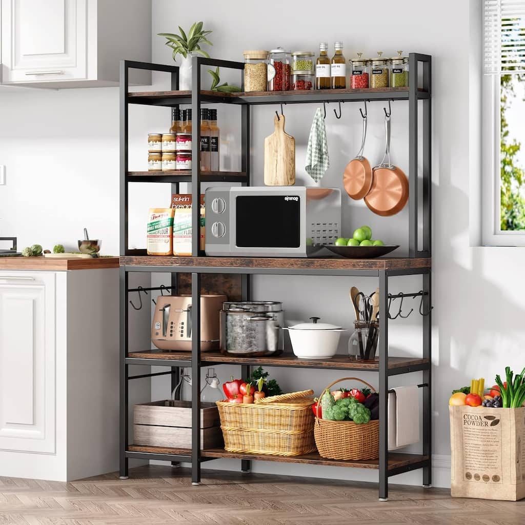 5-Tier Kitchen Bakers Rack with Storage, Microwave Oven Stand, Kitchen Utility Storage Shelf