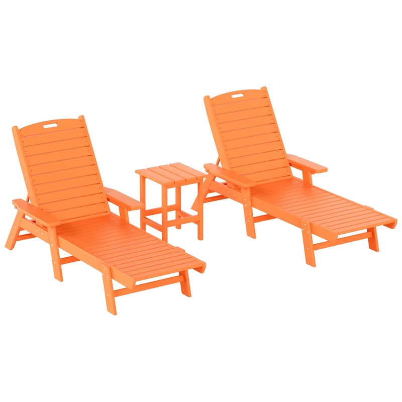 Laguna Hdpe All Weather Outdoor Patio Pool Reclining Chaise Lounges With Square Side Table (3-Piece Set)